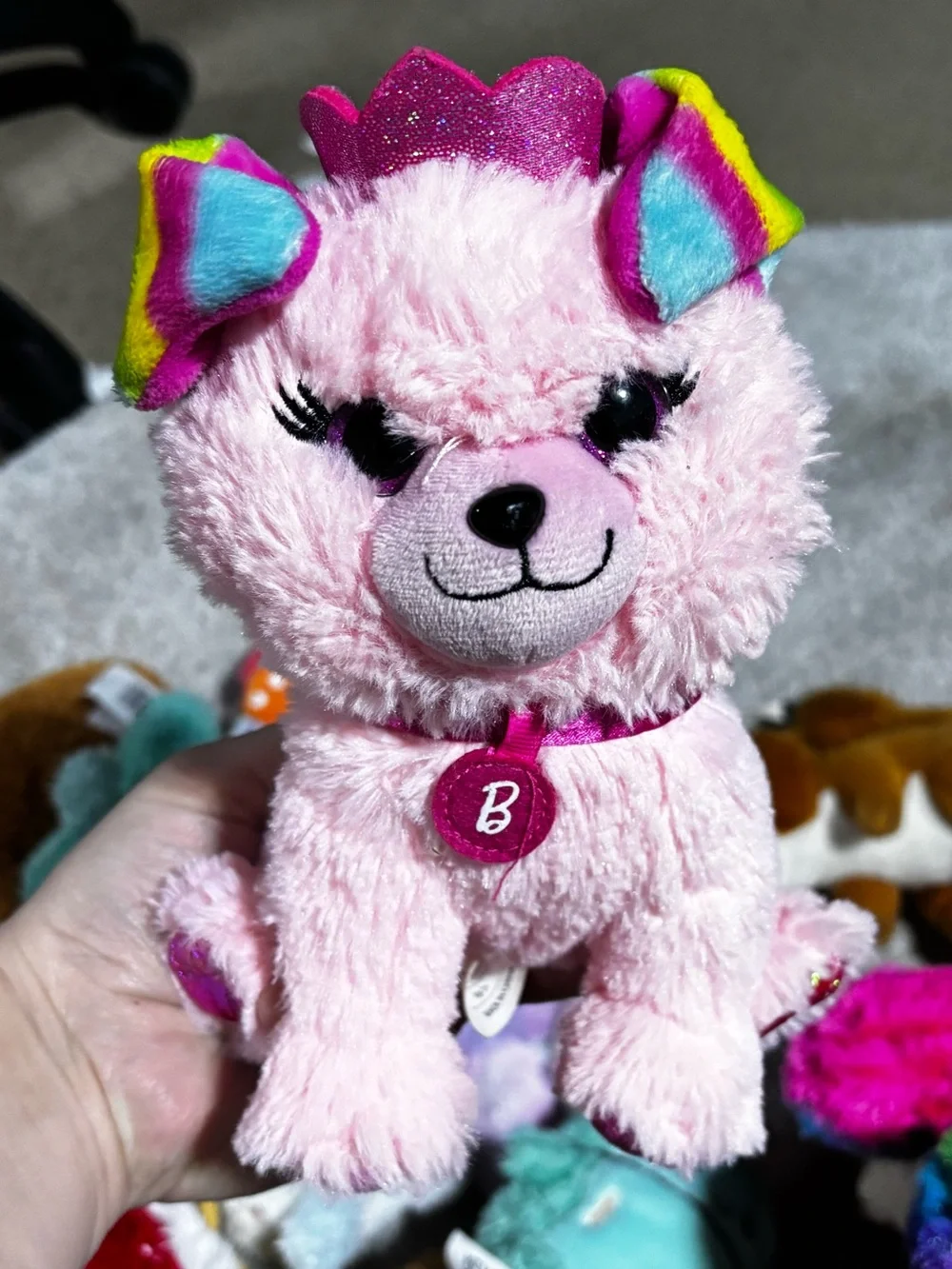 Barbie Pink Plush Puppy with Rainbow Ears and Crown